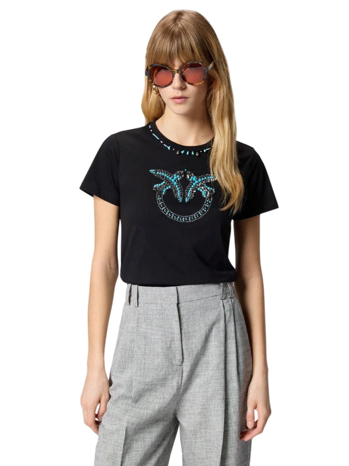 Pinko t-shirt donna pinko - fidenza t-shirt jersey logo - multicolore - 3