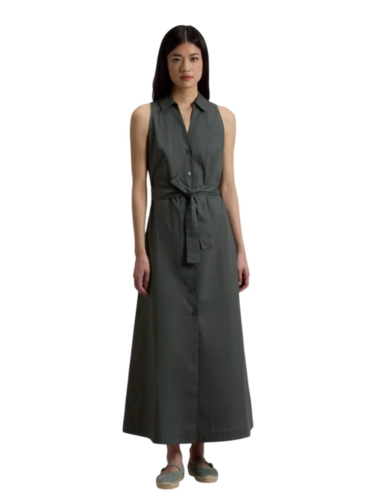 Woolrich vestiti casual donna woolrich - cotton poplin shirt dress forest veil - verde - 2