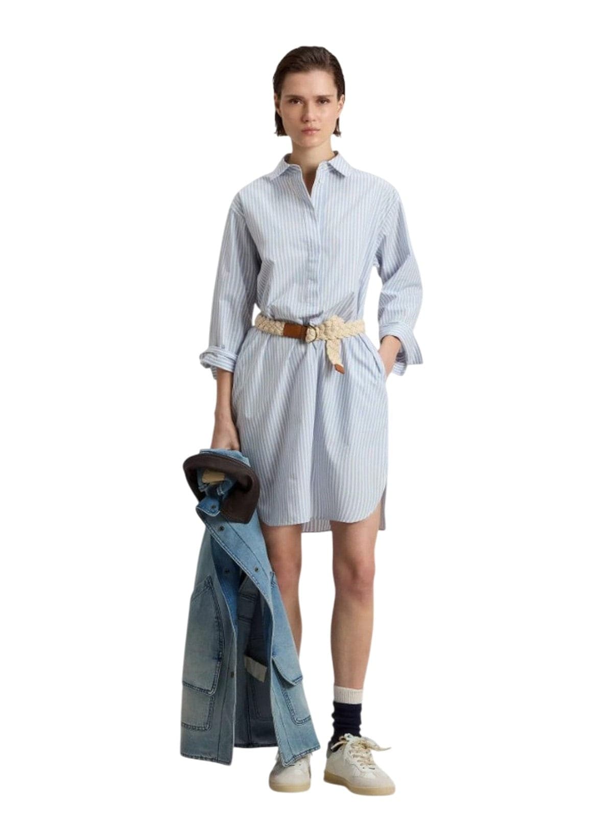 Woolrich vestiti casual donna woolrich - striped poplin serafino dress stripe blu whiff - blu - 4