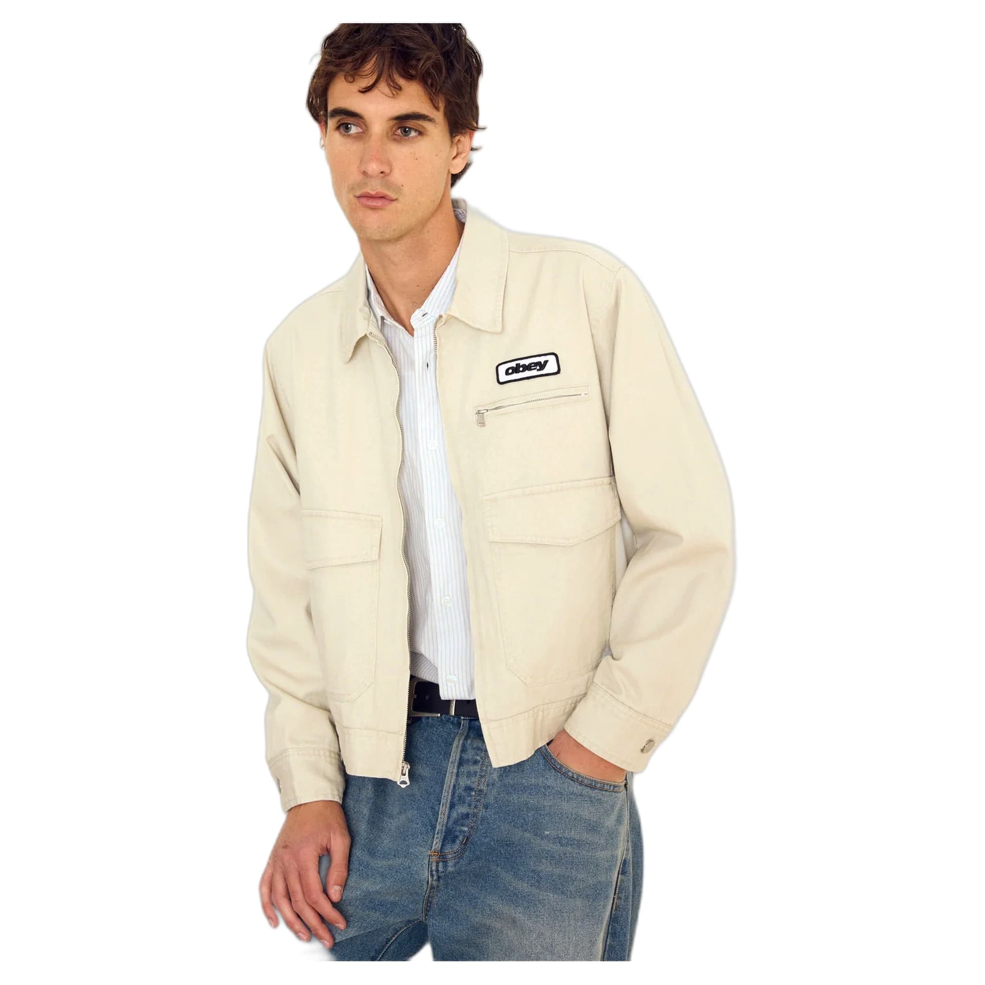 OBEY giacca obey walter work jacket - silver birch faded wash - 3
