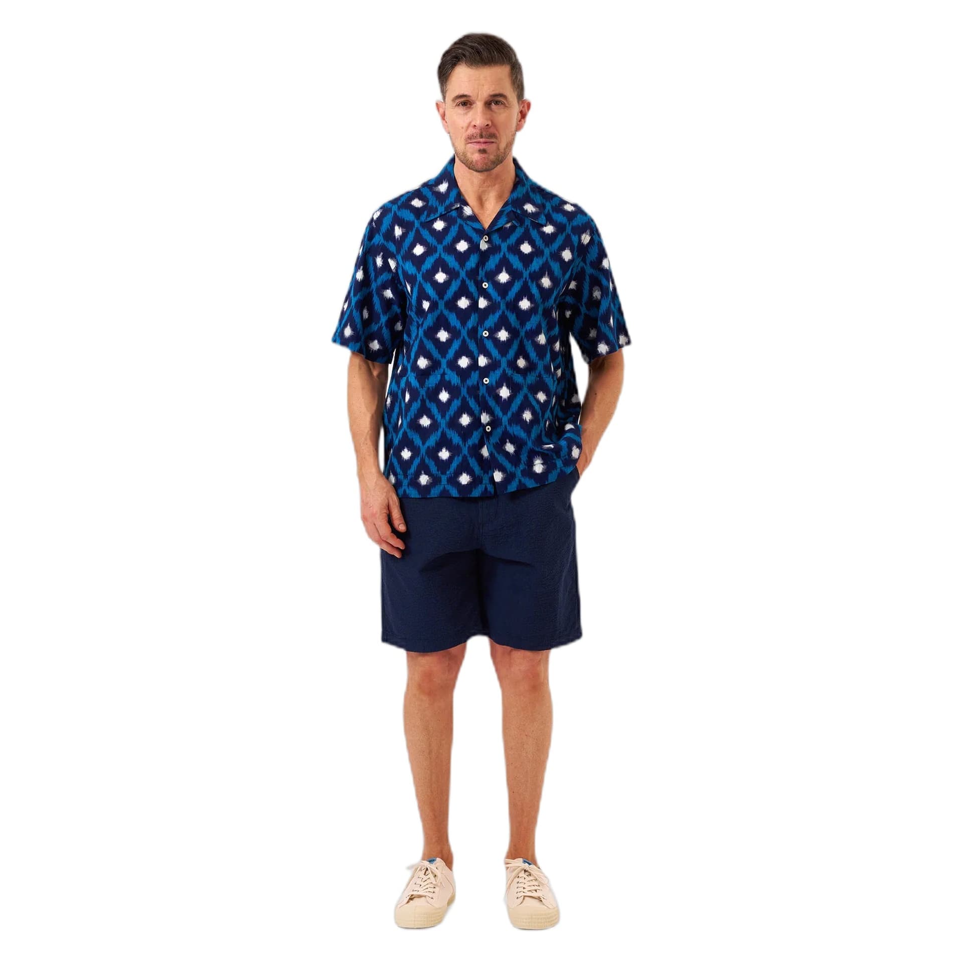 UNIVERSAL WORKS camicia universal works deck shirt diamond ikat - indigo - 2