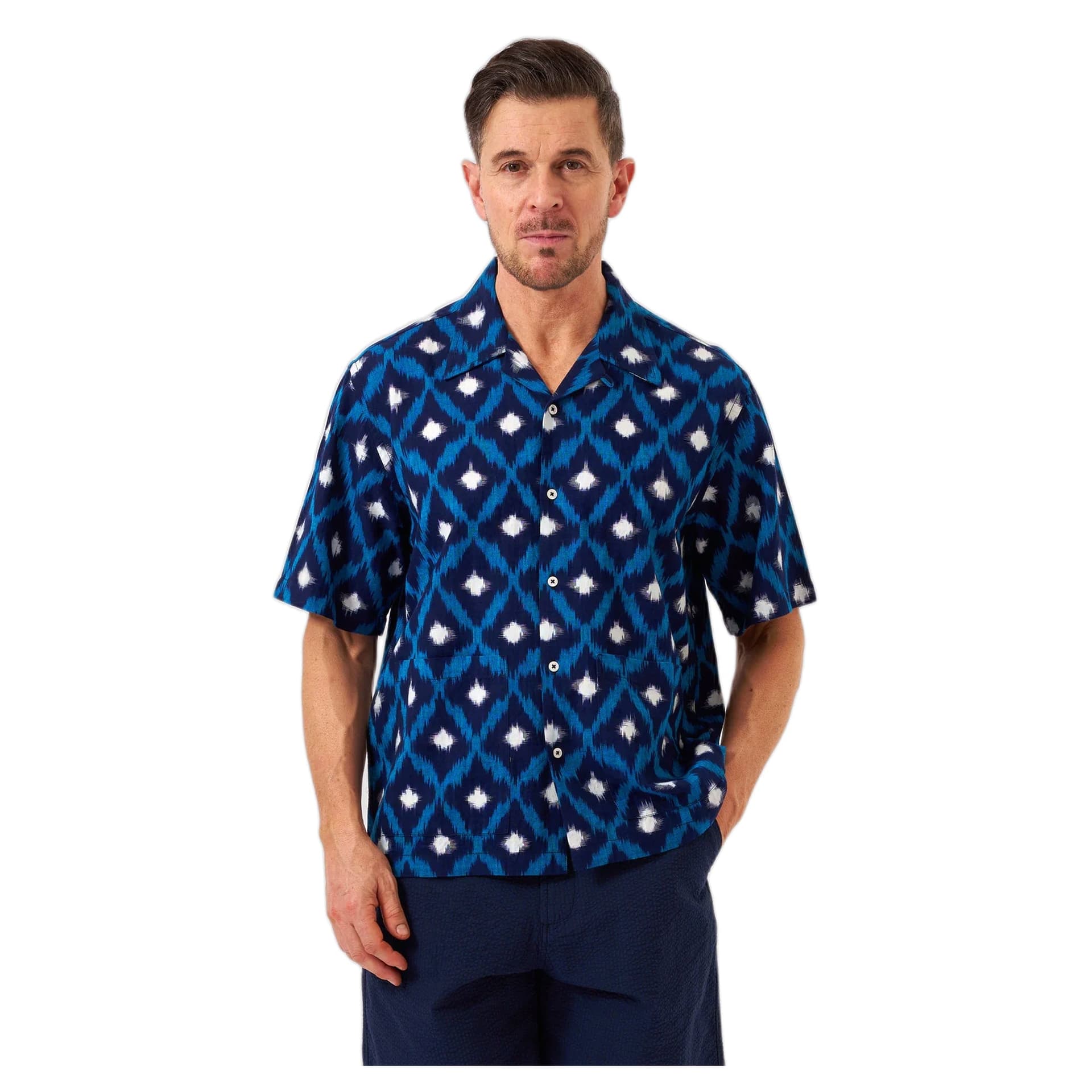 UNIVERSAL WORKS camicia universal works deck shirt diamond ikat - indigo - 4