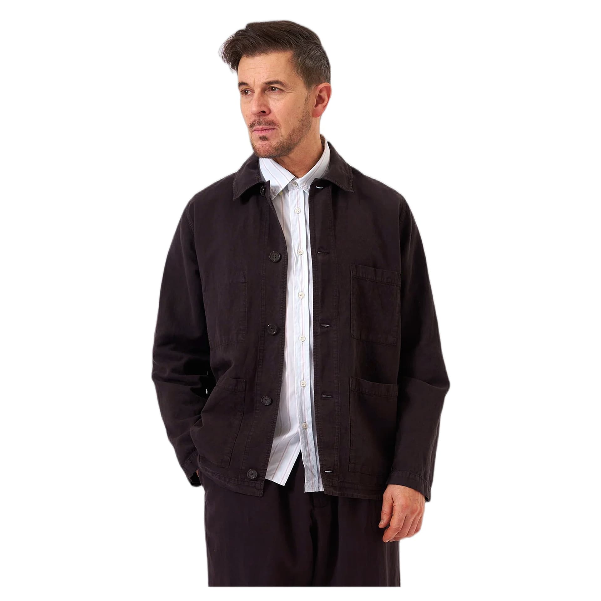 UNIVERSAL WORKS giacca universal works coverall jacket lyo linen mix - licorice - 2