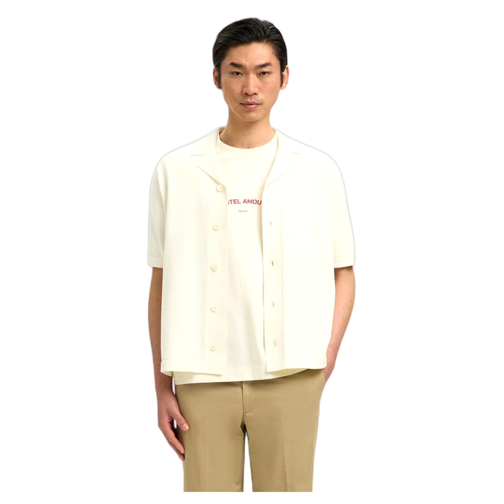 SELECTED HOMME t-shirt selected homme amour intarsia relaxed polo cardigan - bianco - 2