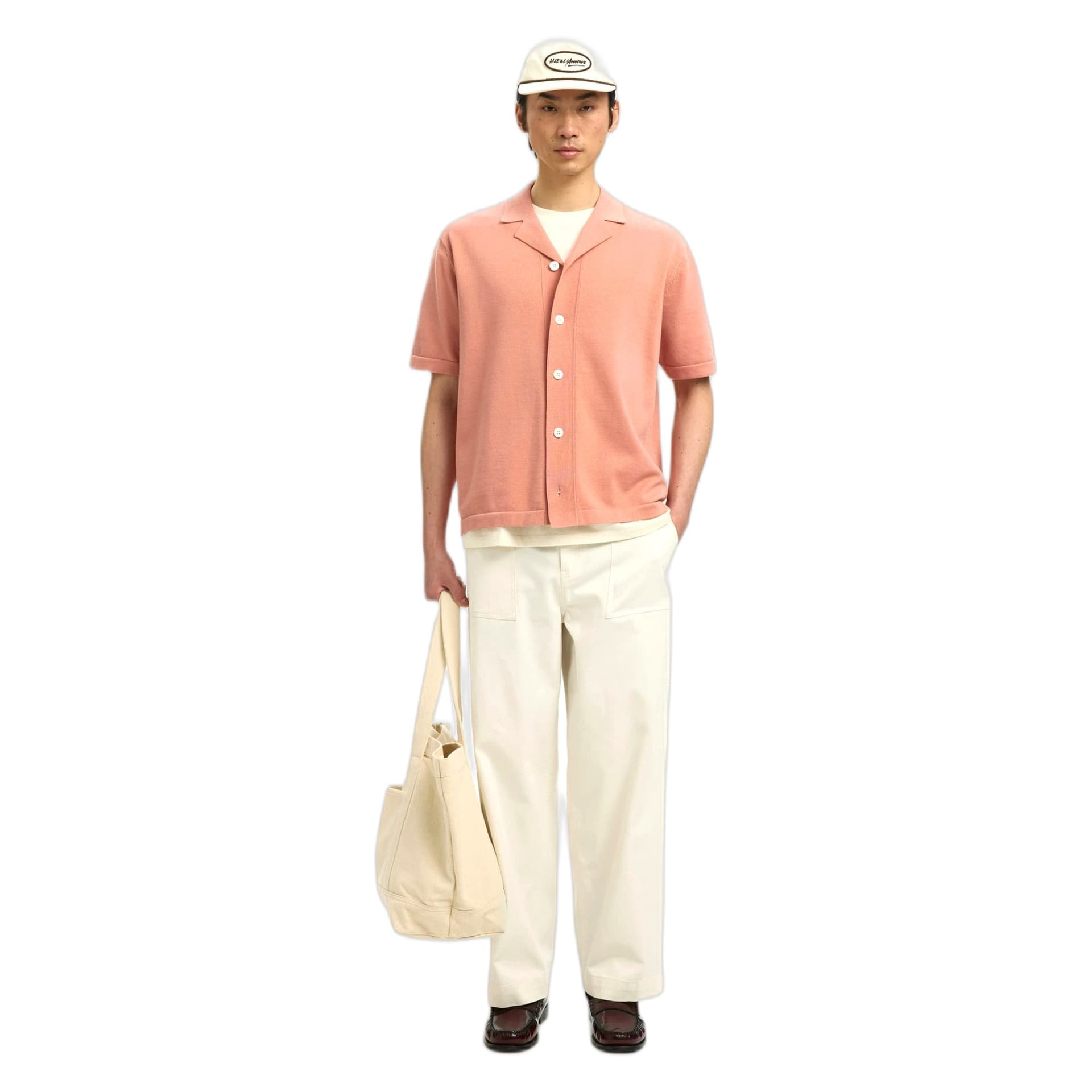 SELECTED HOMME t-shirt selected homme amour intarsia relaxed polo cardigan - rosa - 4
