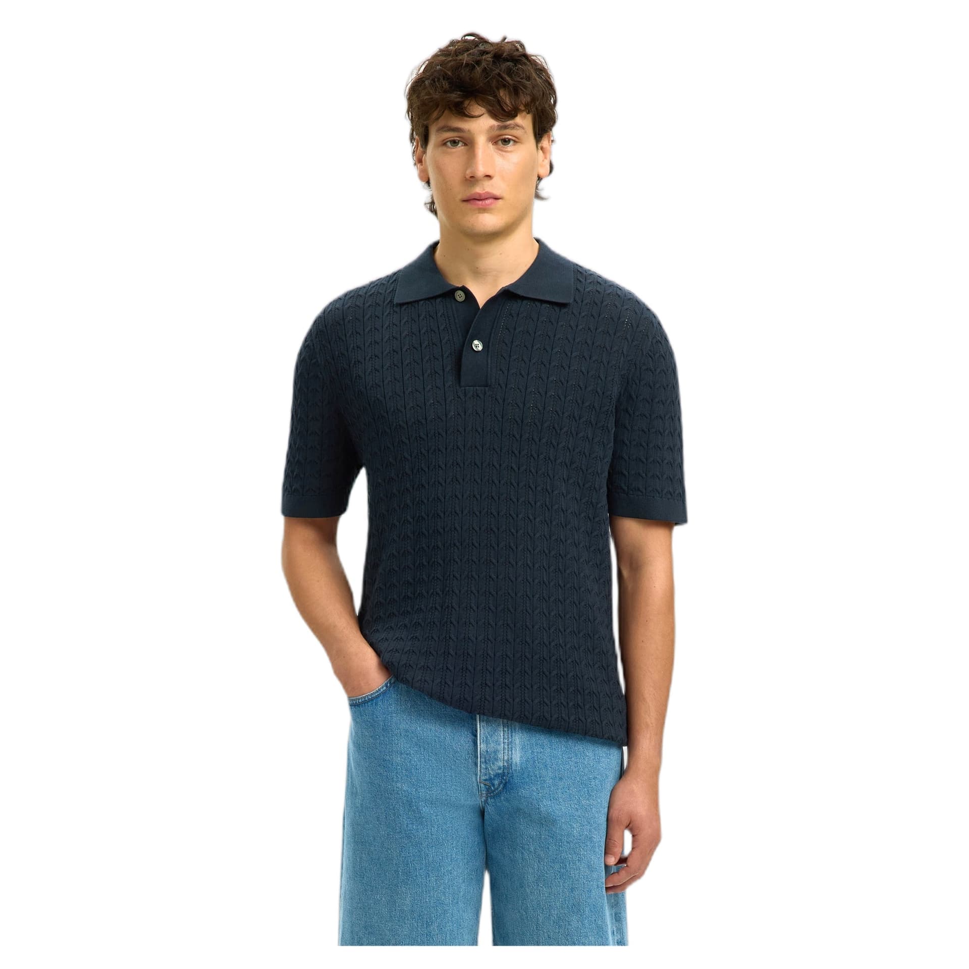 SELECTED HOMME polo selected homme mattis knit new cable polo - blue - 2