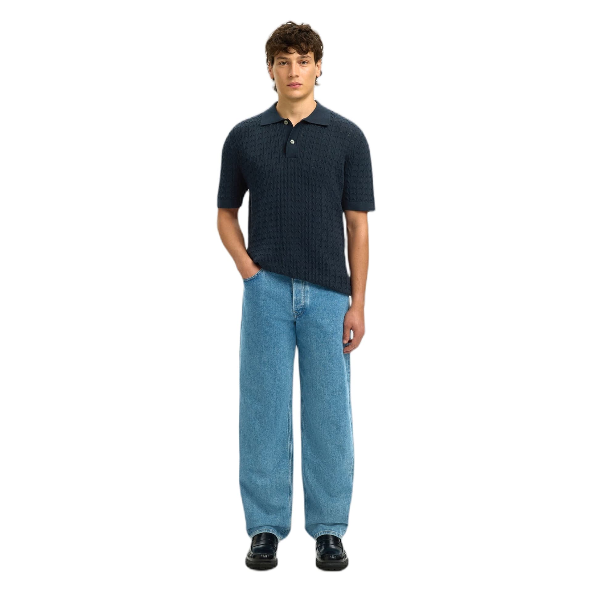 SELECTED HOMME polo selected homme mattis knit new cable polo - blue - 3