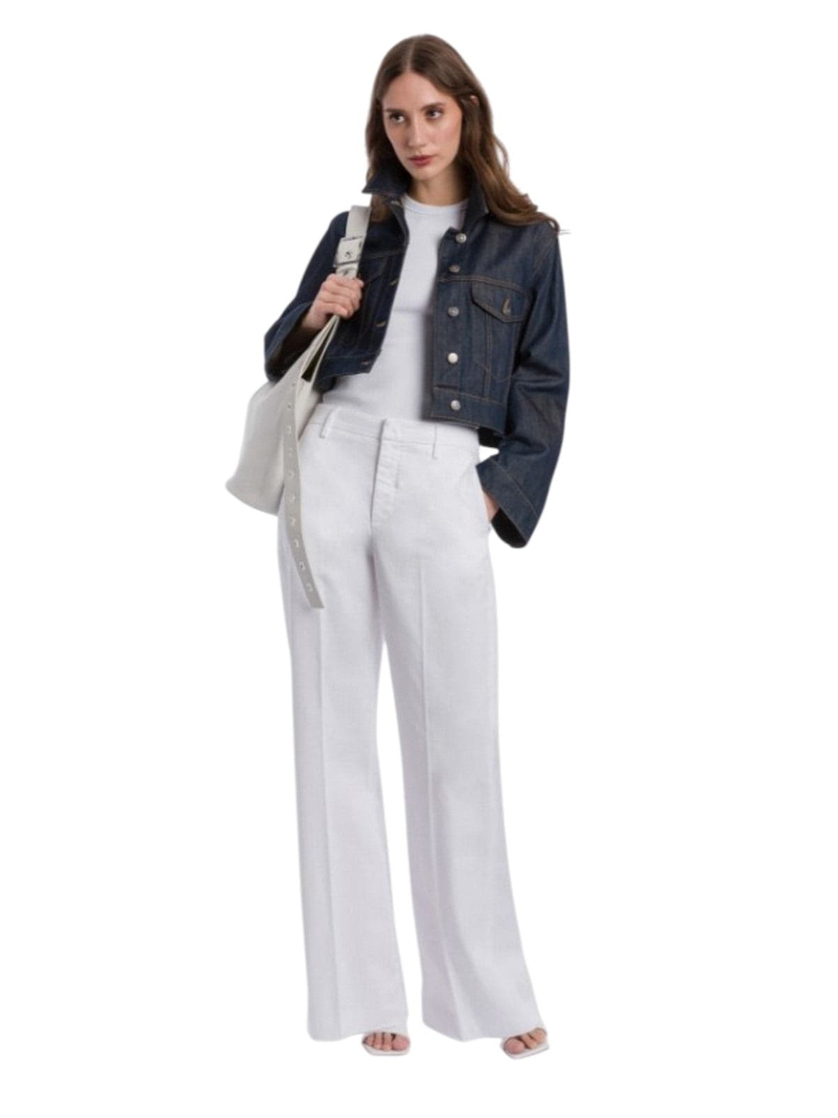 DONDUP pantaloni donna dondup - pantalone wide leg janice in gabarsdina - bianco - 4
