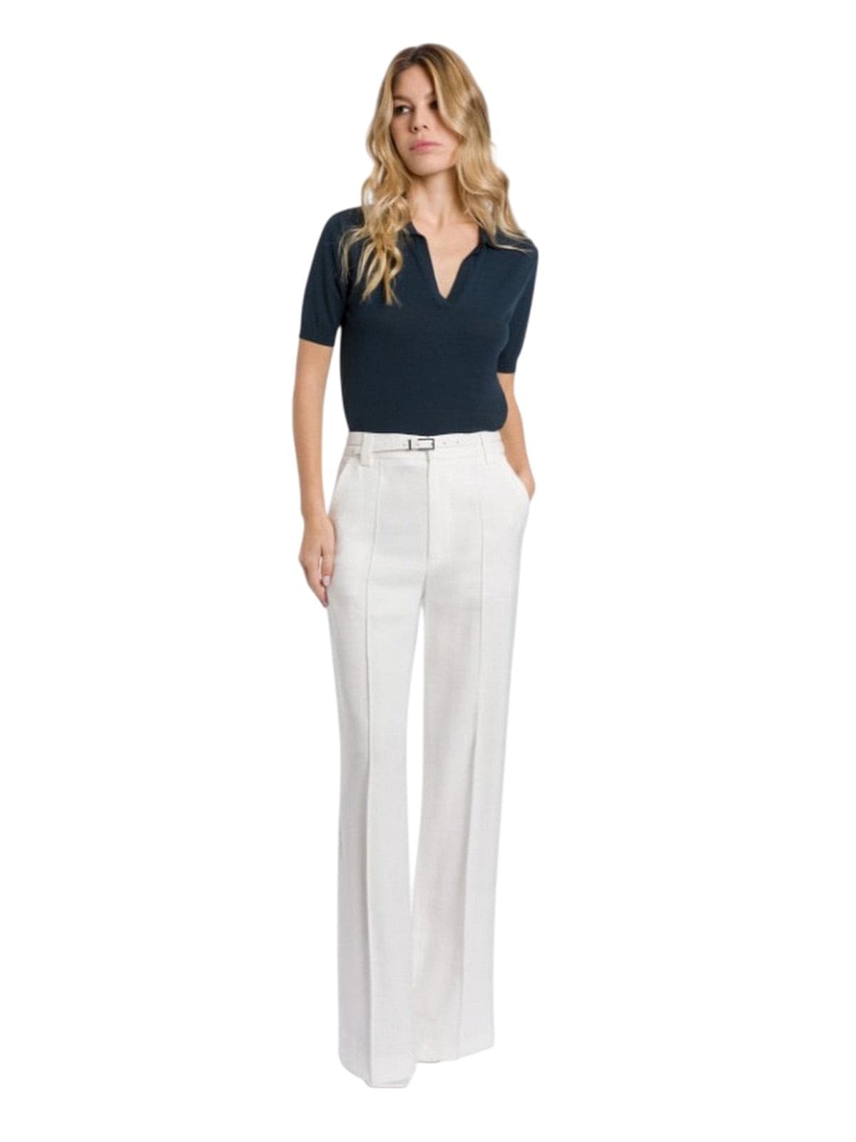 DONDUP pantaloni donna dondup - pantalone wide leg chino - bianco - 4