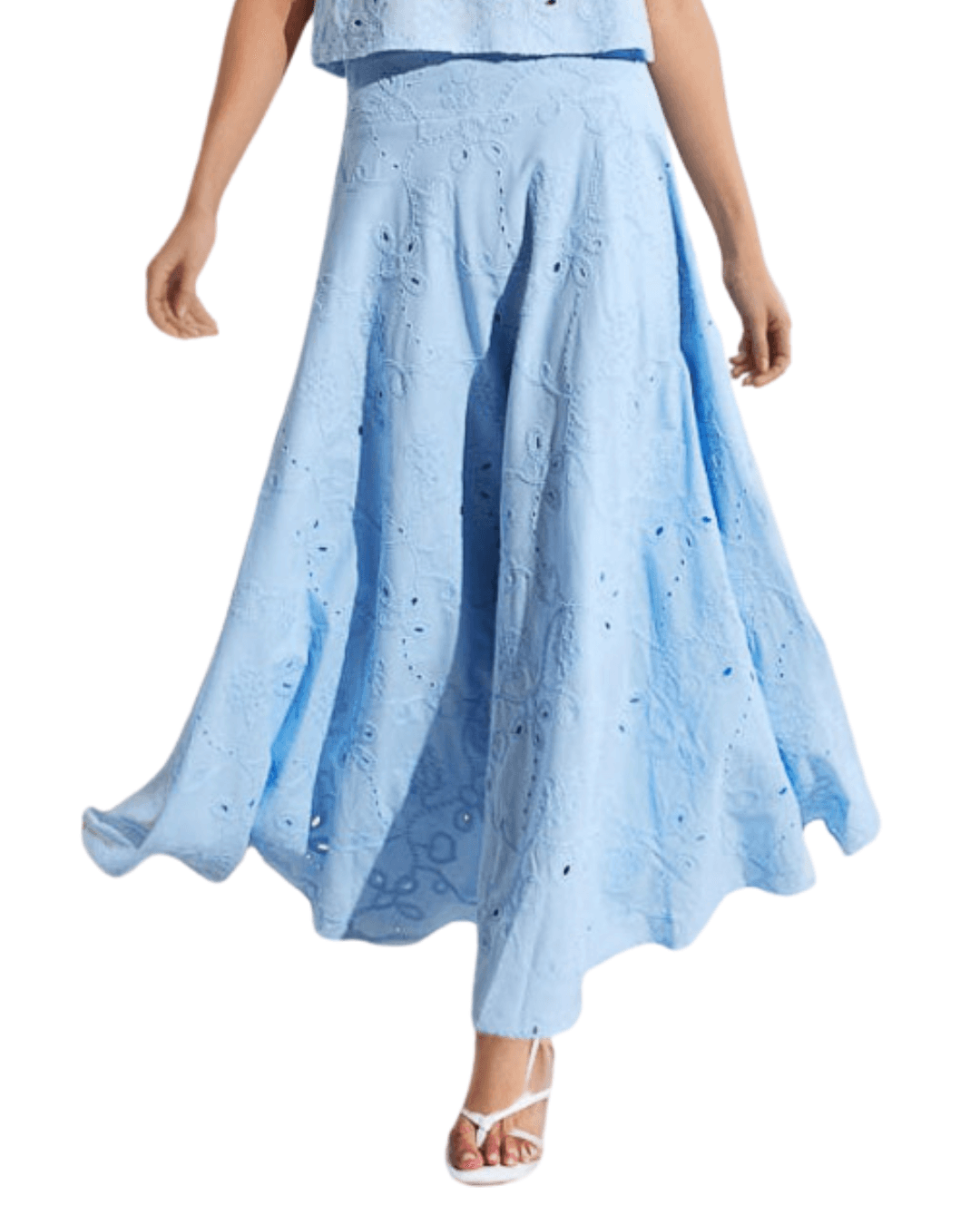 GOA GOA Goa Goa Gonna Lunga Donna Calma in Cotone Sangallo con Ricami Azzurro Made in Italy 15106192/417 - 3