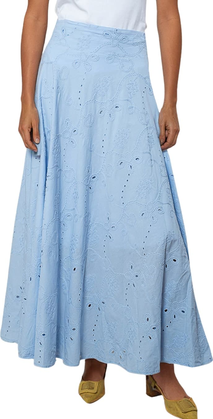 GOA GOA Goa Goa Gonna Lunga Donna Calma in Cotone Sangallo con Ricami Azzurro Made in Italy 15106192/417 - 2