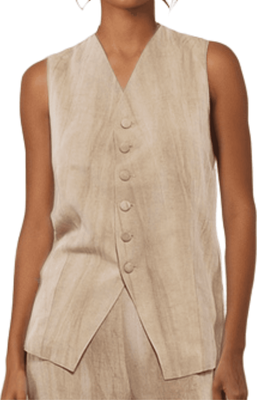 GOA GOA Goa Goa Gilet Donna Avelina Beige in Lino e Lyocell con Bottoni Elegante 15200011/528 - 2