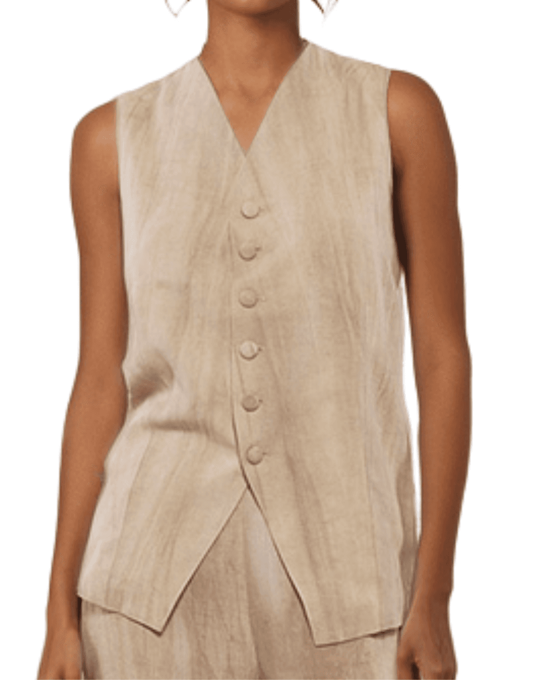 GOA GOA Goa Goa Gilet Donna Avelina Beige in Lino e Lyocell con Bottoni Elegante 15200011/528 - 2