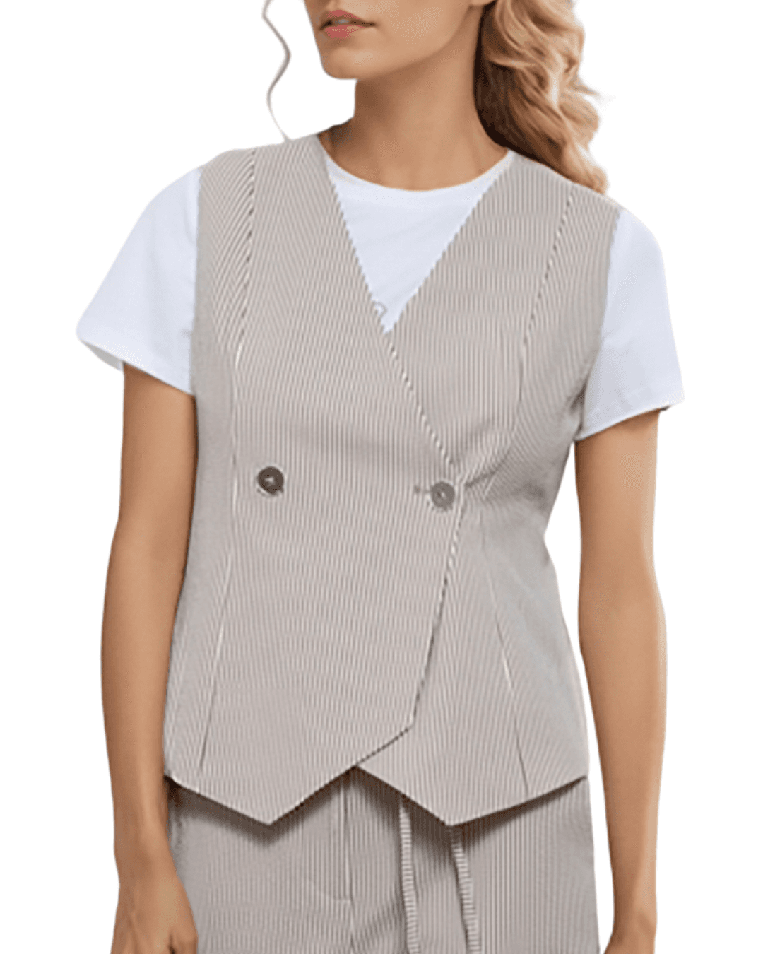 GOA GOA Goa Goa Gilet Donna a Righe Seersucker Marrone con Bottoni Elegante 15200086/013 - 2
