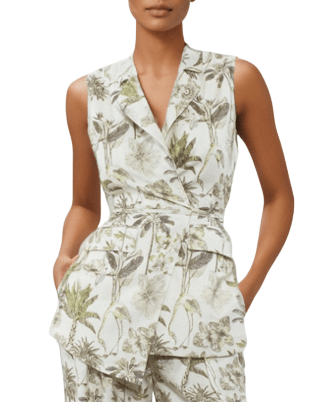 GOA GOA Goa Goa Gilet Donna Hansel Fantasia Jungle Bianco Verde in Viscosa Leggero 15200097/523 - 2