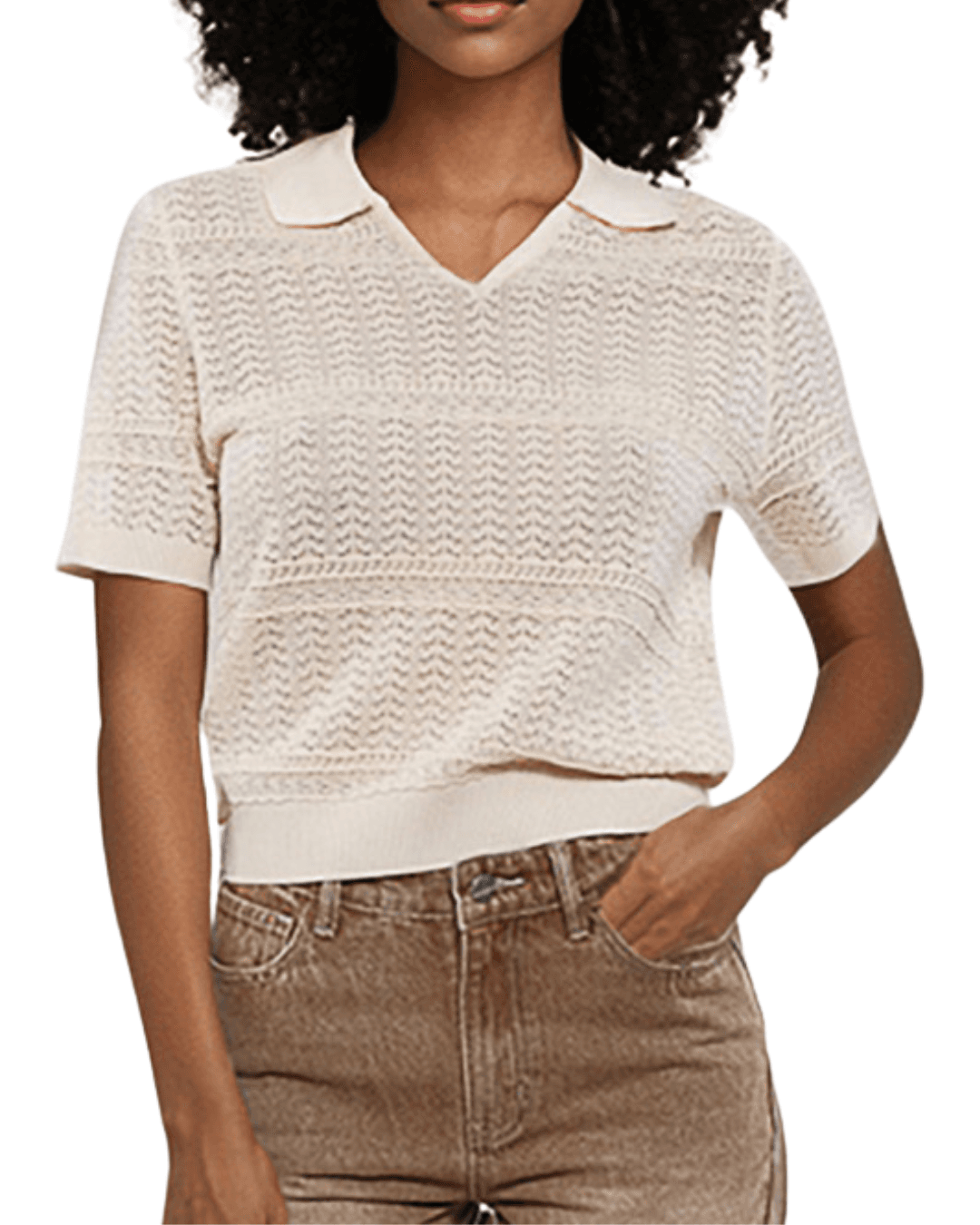 GOA GOA Goa Goa Polo Donna Sister in Maglia Punto Pizzo Beige Elegante 15203047/443 - 2