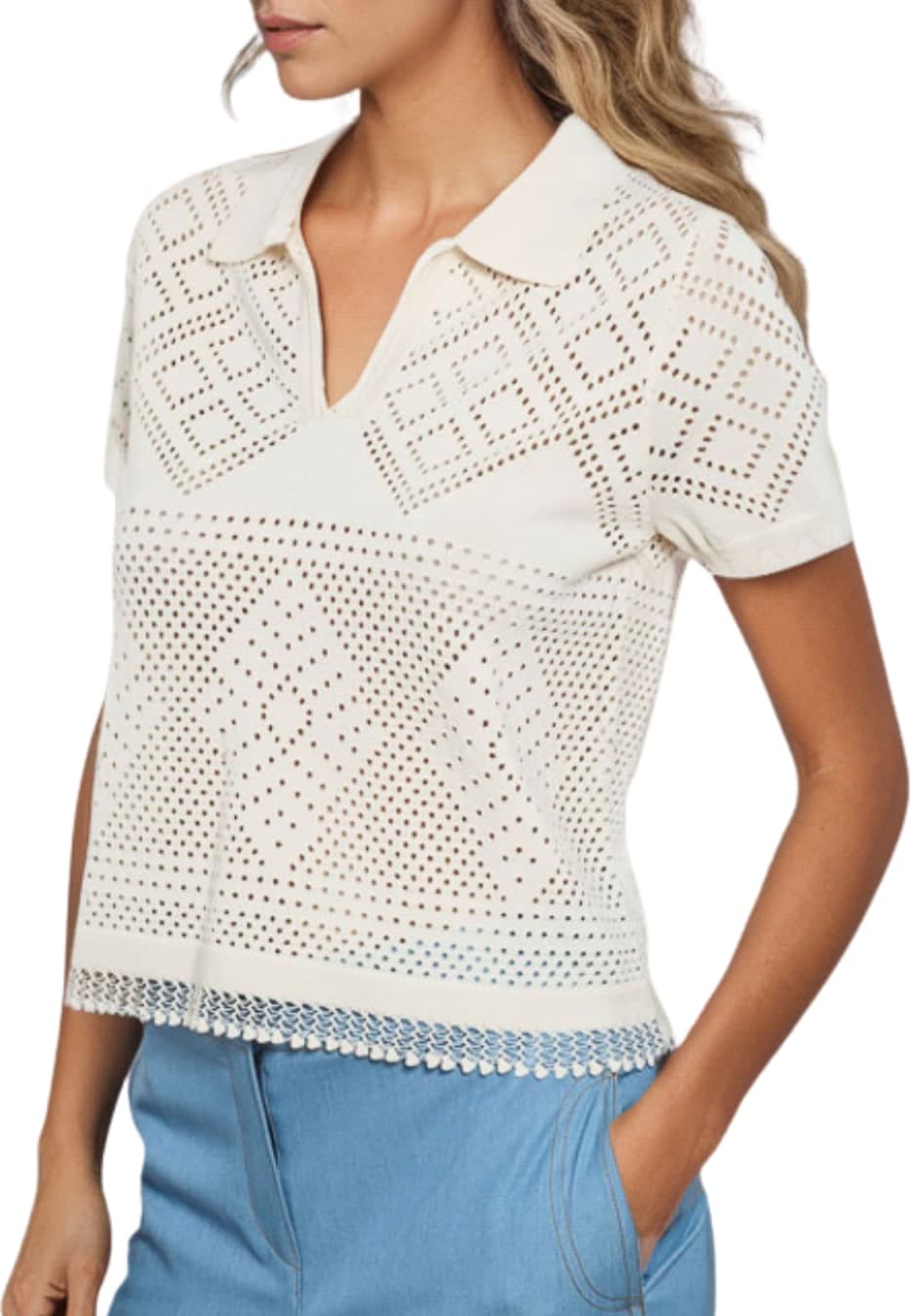 GOA GOA Goa Goa Polo Donna Melina in Maglia Crochet Beige Elegante 15203070/443 - 2