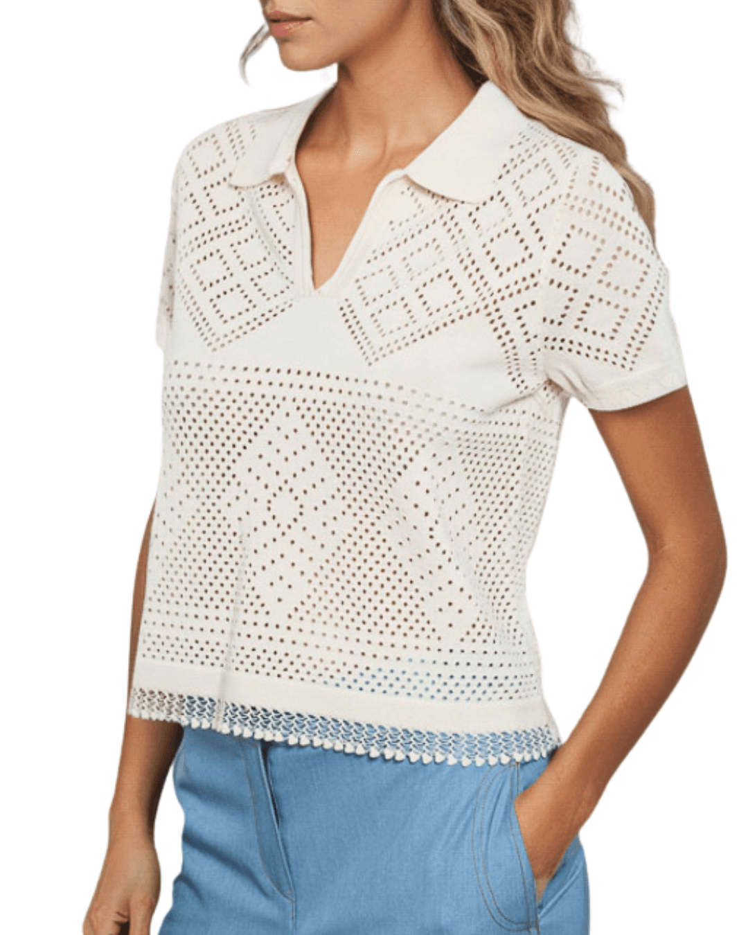 GOA GOA Goa Goa Polo Donna Melina in Maglia Crochet Beige Elegante 15203070/443 - 2