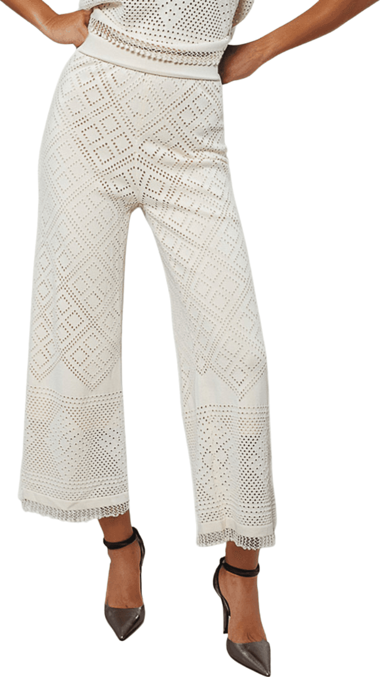 GOA GOA Goa Goa Pantaloni Donna Joya in Maglia Crochet Beige Ecru Eleganti 15208072/443