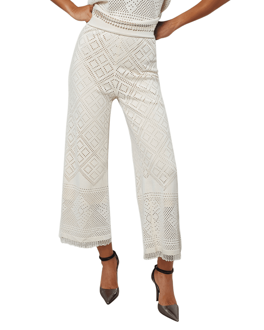 GOA GOA Goa Goa Pantaloni Donna Joya in Maglia Crochet Beige Ecru Eleganti 15208072/443 - 2