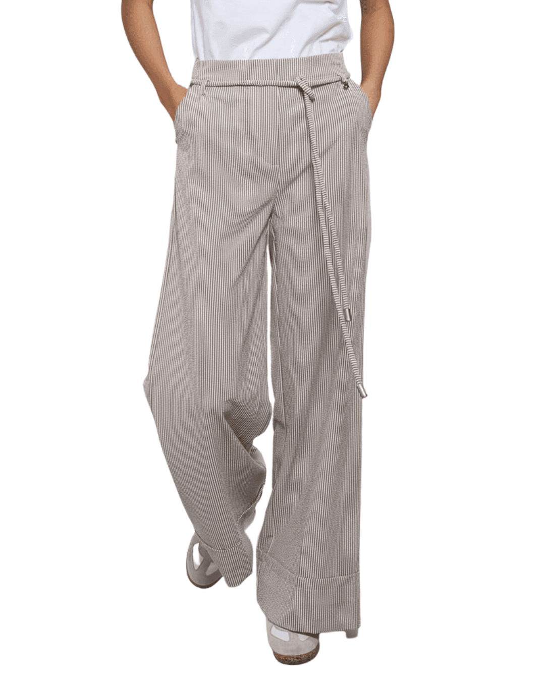 GOA GOA Goa Goa Pantalone Donna Mirage Palazzo a Righe in Seersucker con Cintura Beige 15208085/013 - 2