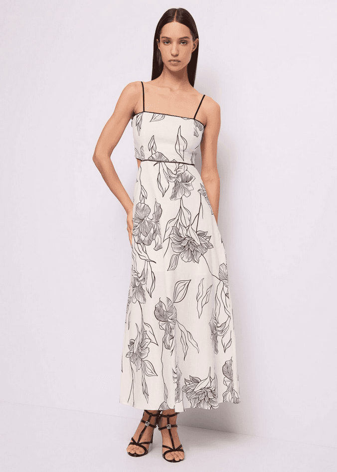 GAUDI abito in lino con stampa floreale donna bianco-nero - 6