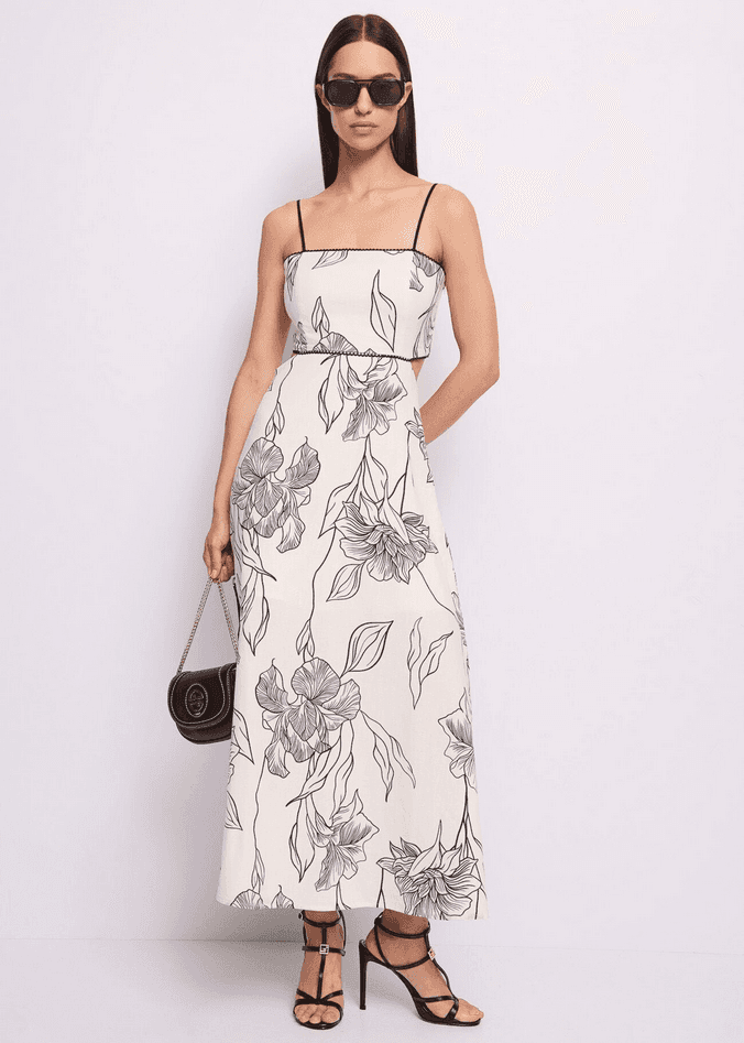 GAUDI abito in lino con stampa floreale donna bianco-nero - 5