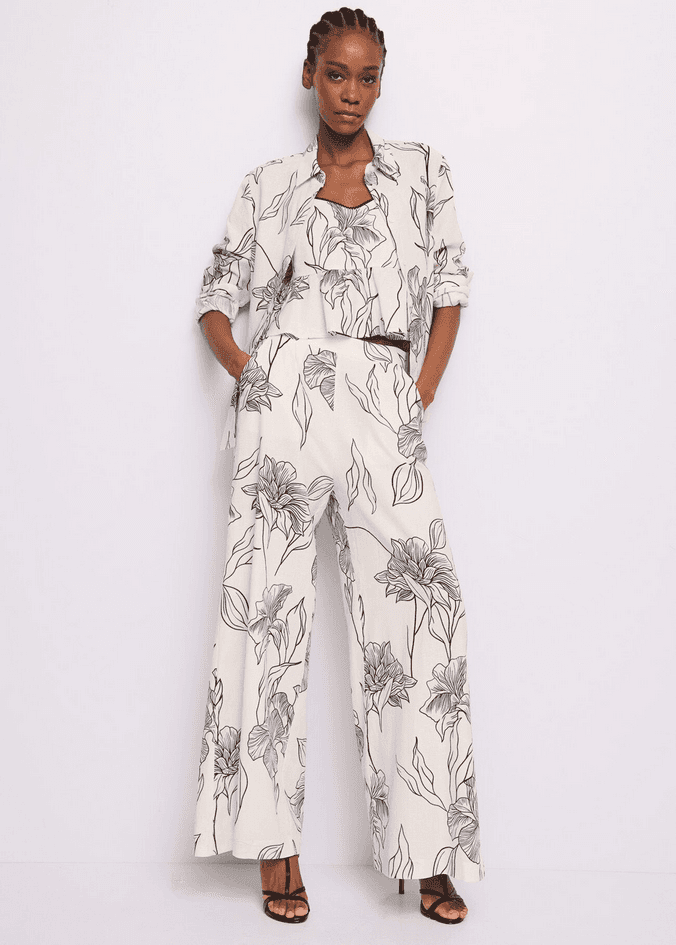 GAUDI pantalone con stampa floreale donna bianco-nero - 6