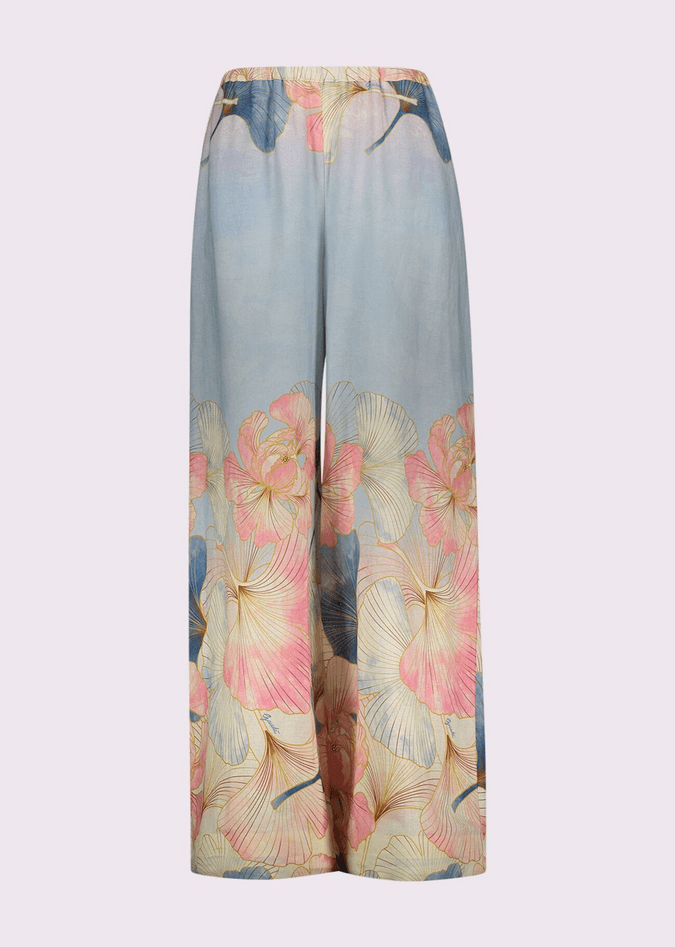 GAUDI pantalone in lino con stampa donna rosa-cielo - 7