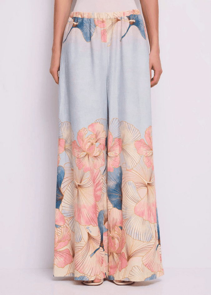 GAUDI pantalone in lino con stampa donna rosa-cielo - 2