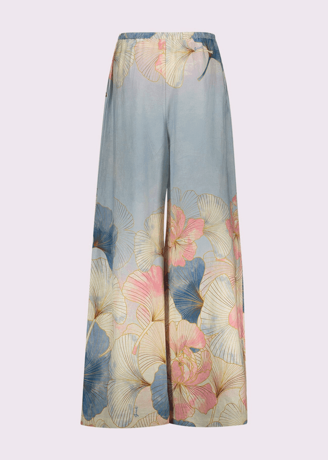 GAUDI pantalone in lino con stampa donna rosa-cielo - 4