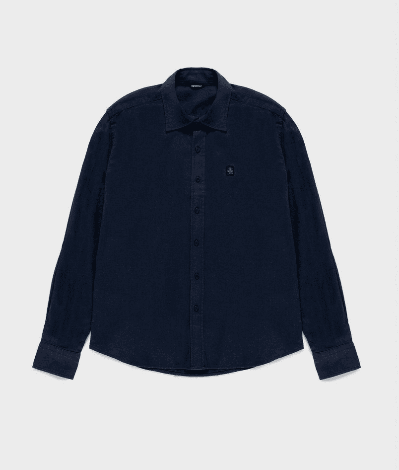 REFRIGIWEAR camicia misto lino uomo navy blazer - 7