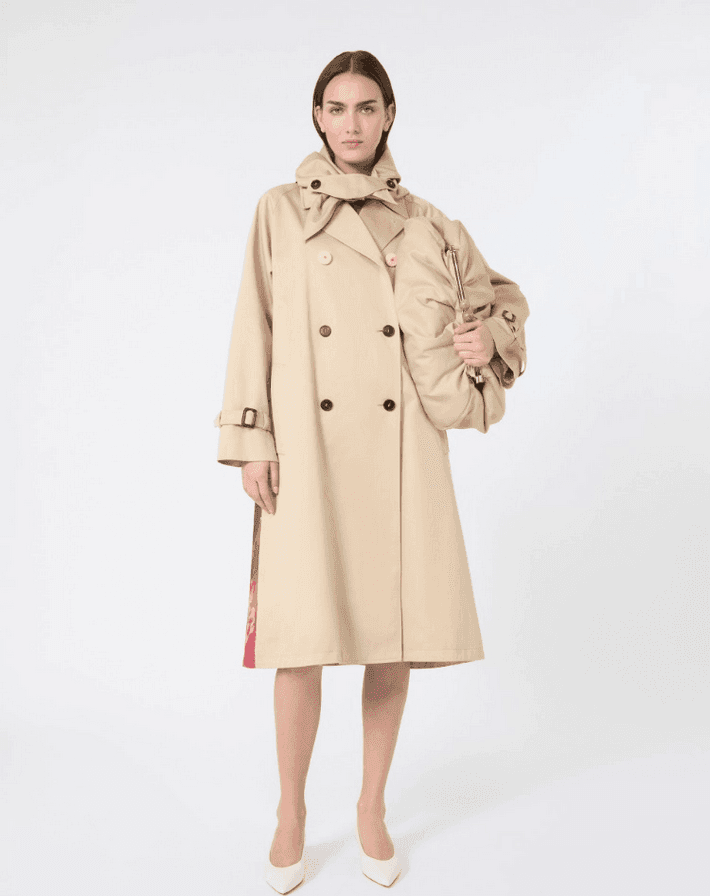 MAX MARA trench in gabardina con stampa donna prugna - 4