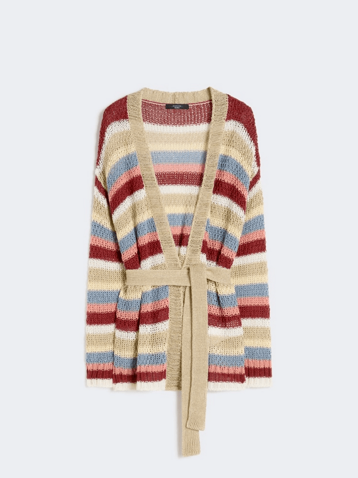 MAX MARA cardigan in lino con cintura donna ciliegia - 6