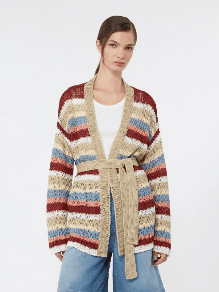 MAX MARA cardigan in lino con cintura donna ciliegia - 2