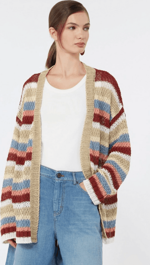 MAX MARA cardigan in lino con cintura donna ciliegia - 3
