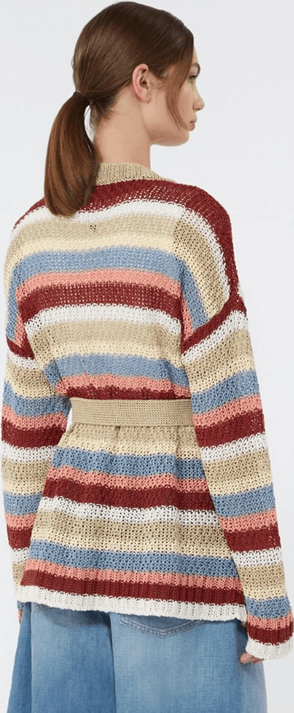 MAX MARA cardigan in lino con cintura donna ciliegia - 4