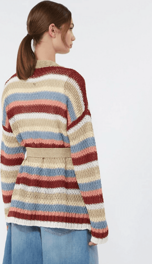 MAX MARA cardigan in lino con cintura donna ciliegia - 4