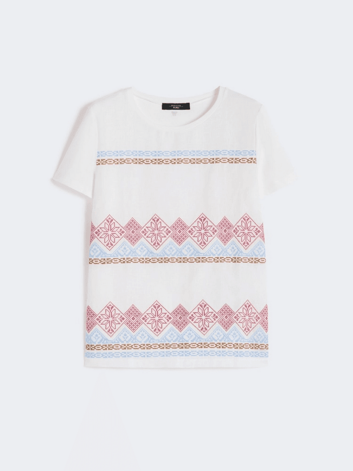 MAX MARA t-shirt in lino ricamato donna bianco - 5