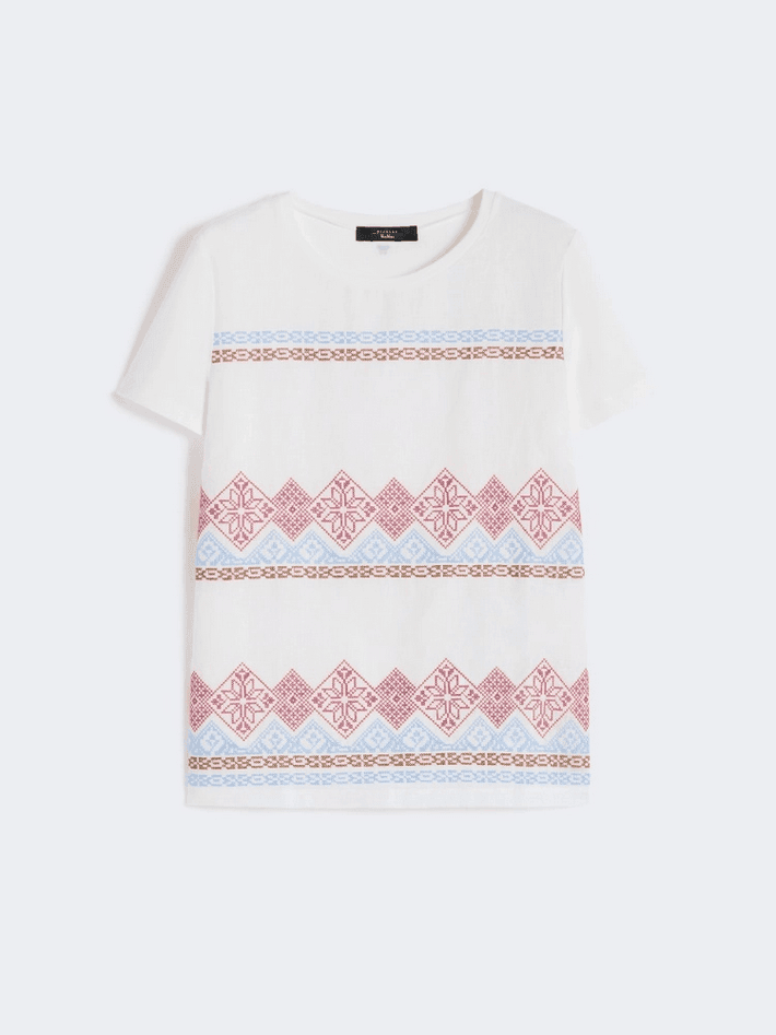MAX MARA t-shirt in lino ricamato donna bianco