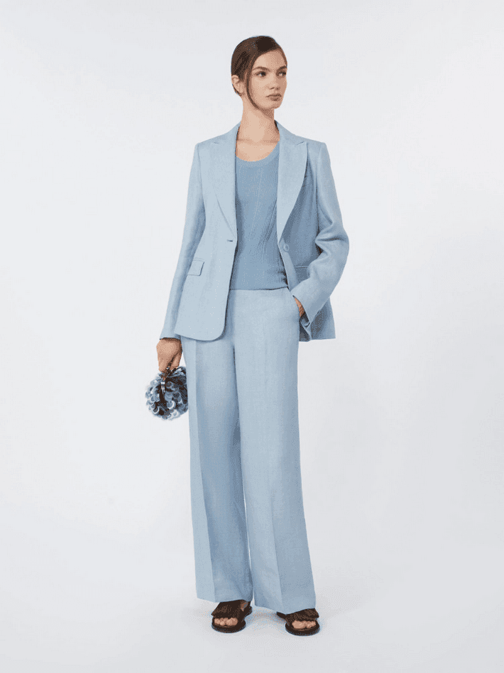 MAX MARA pantalone in lino donna azzurro - 4