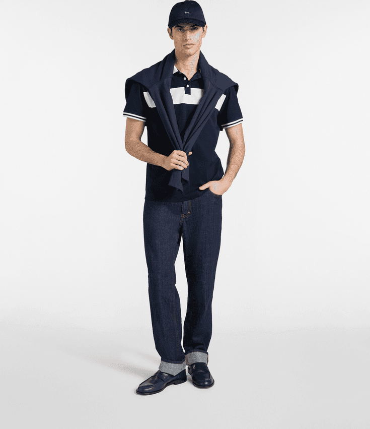Harmont&amp;blaine polo con fascia a contrasto uomo blu navy - 4