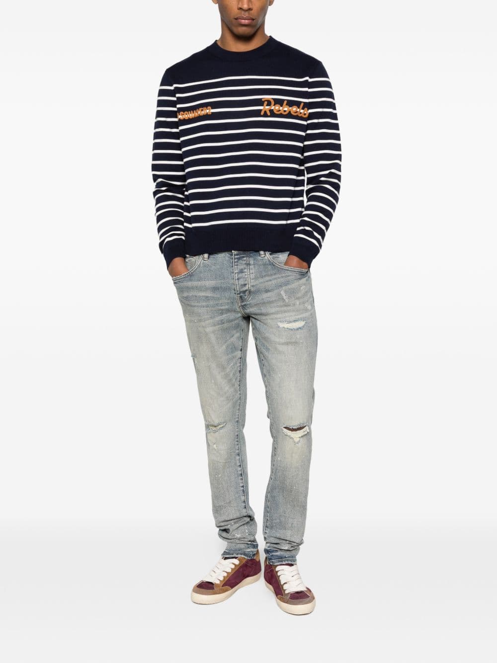 DSQUARED2 dsquared2 maglia blu/bianco uomo a righe - 2