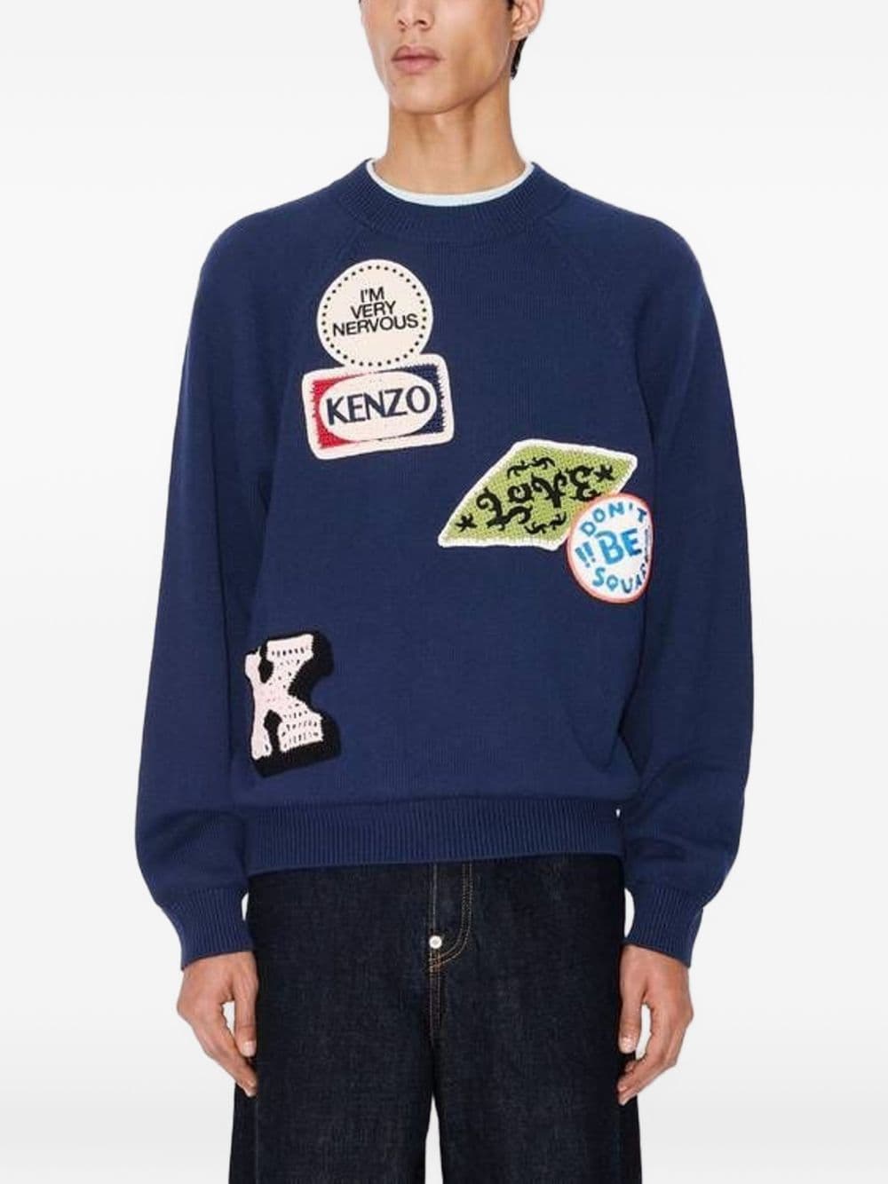 Kenzo kenzo felpa applicazioni uomo blu - 5