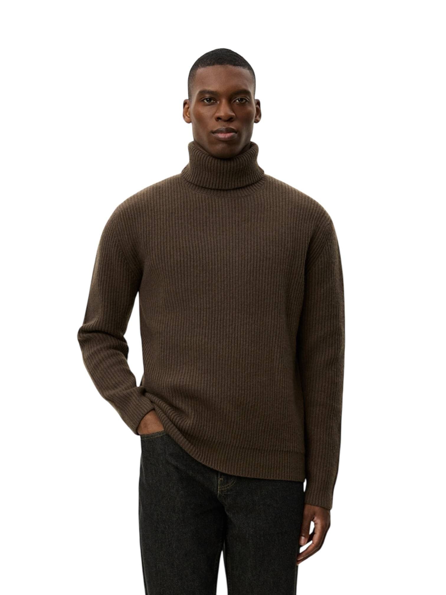 LES DEUX Les Deux Eddie Wool Rib Rollneck Knit sweater maglione collo alto in lana merino - Teak Brown - 3