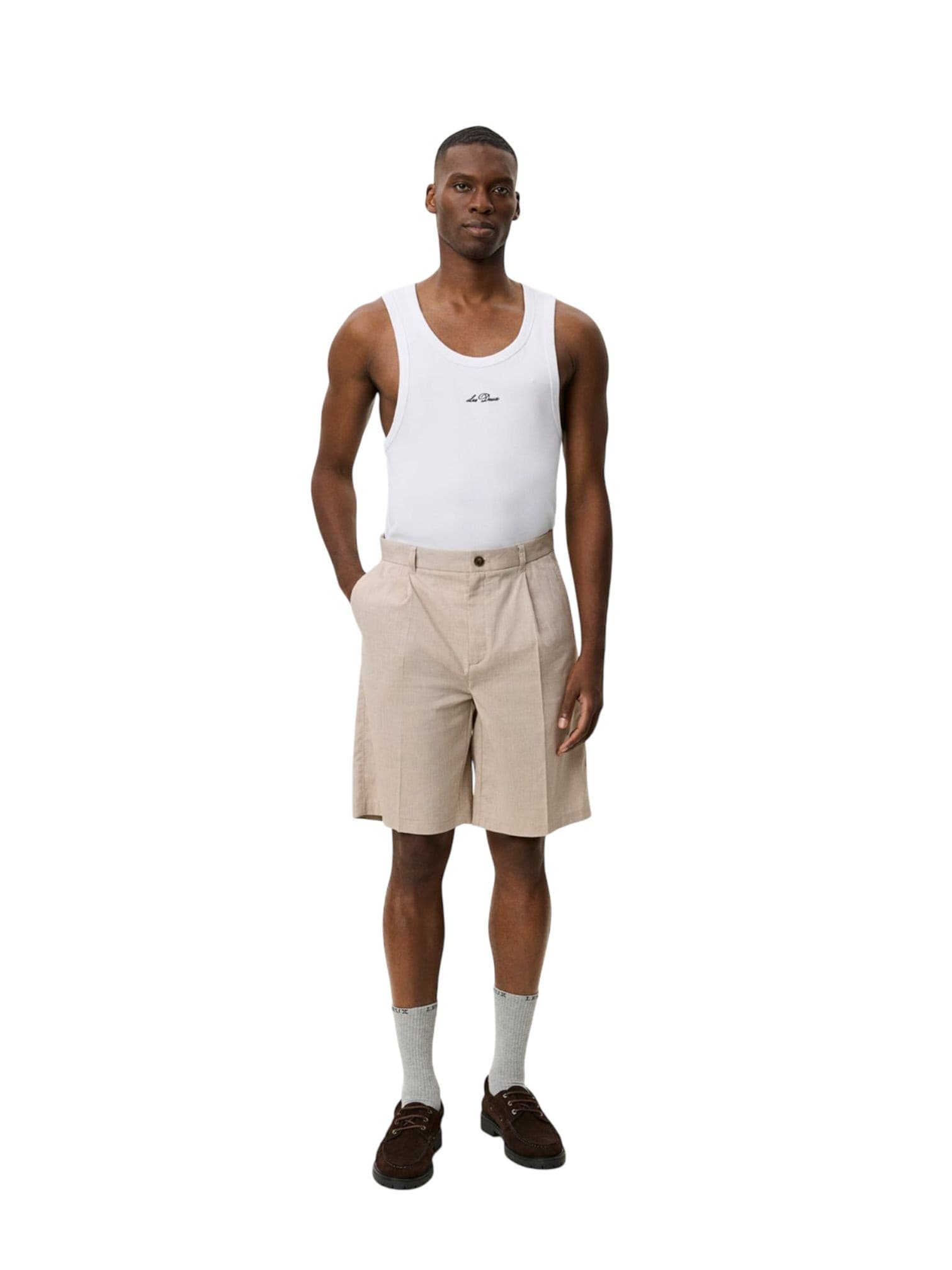 LES DEUX Les Deux Reece Pleated slub shorts pantaloni sartoriali corti gamba larga - light sand - 3