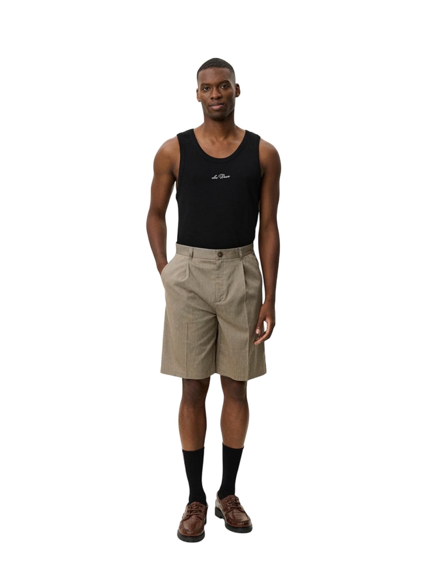 LES DEUX Les Deux Reece Pleated slub shorts pantaloni sartoriali corti gamba larga - lichen green - 3