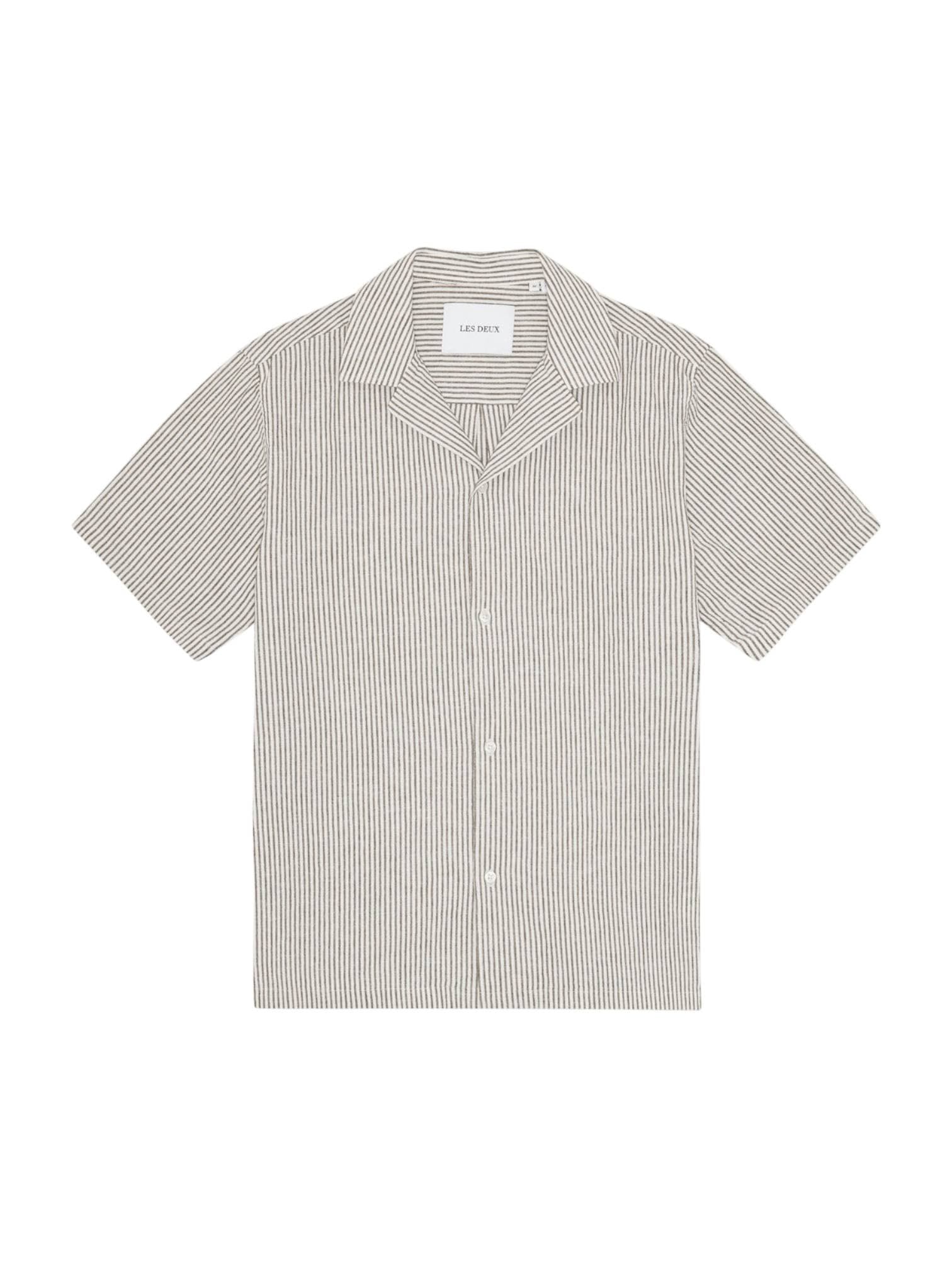 LES DEUX Les Deux Lukas Stripe Cotton Linen SS Shirt camicia a righe in lino maniche corte - teak brown - 7