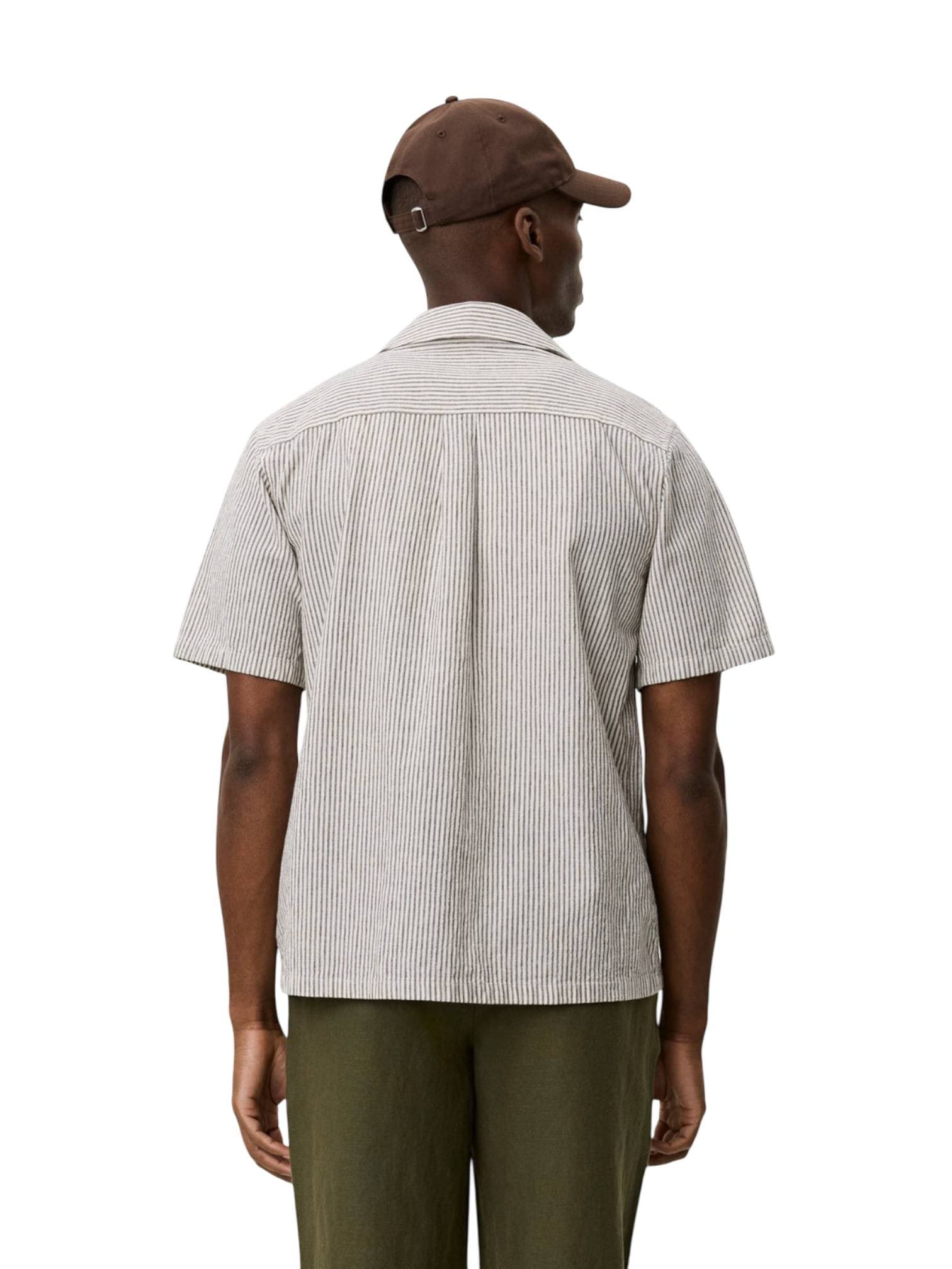 LES DEUX Les Deux Lukas Stripe Cotton Linen SS Shirt camicia a righe in lino maniche corte - teak brown - 4
