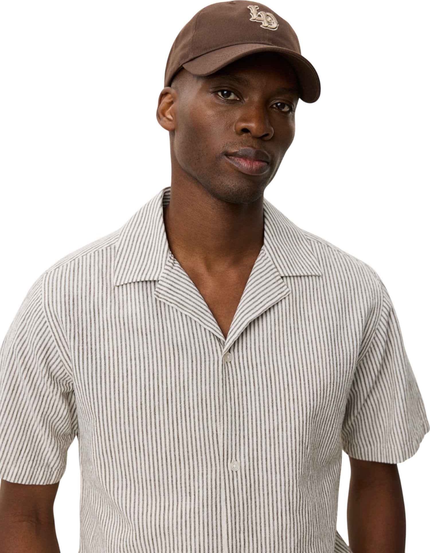 LES DEUX Les Deux Lukas Stripe Cotton Linen SS Shirt camicia a righe in lino maniche corte - teak brown - 6
